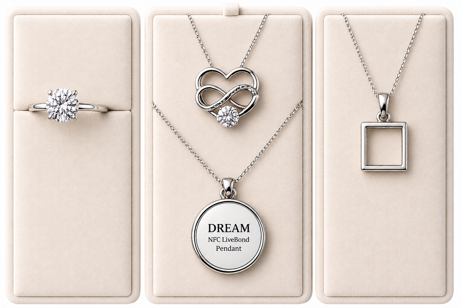 Forever Bond Box interior with VowBond Pendant and Pledge Pendant