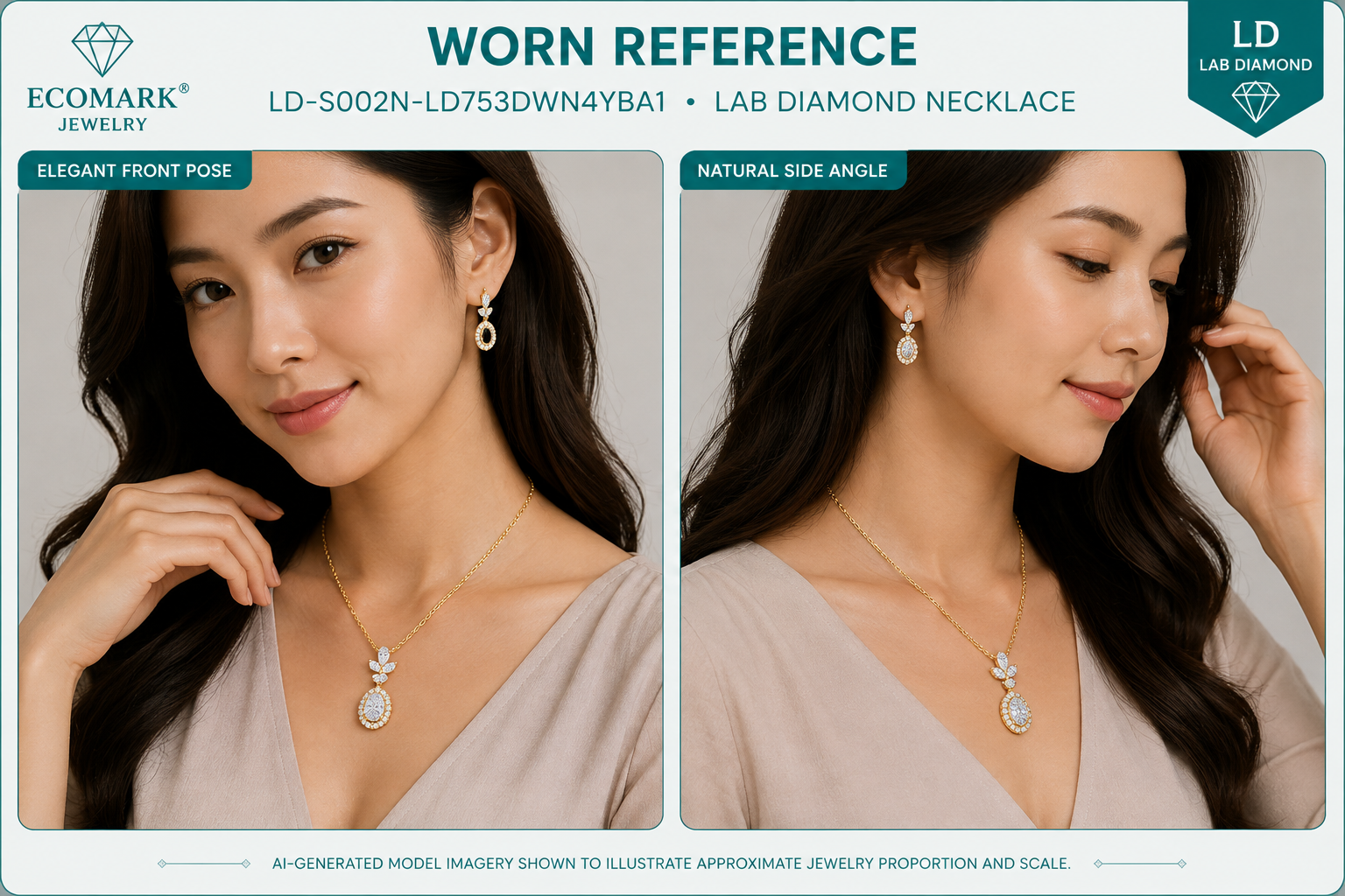 LD-S002N Lab Diamond necklace worn reference