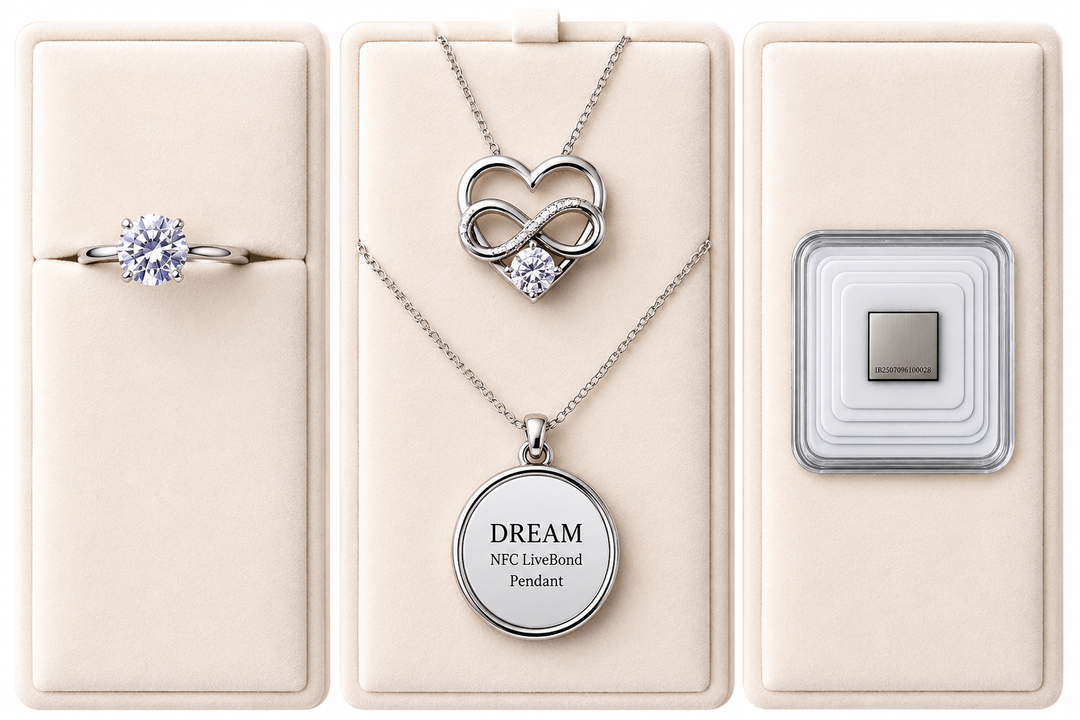 Legacy Bond Box interior with LiveBond Dream Pendant in Silver