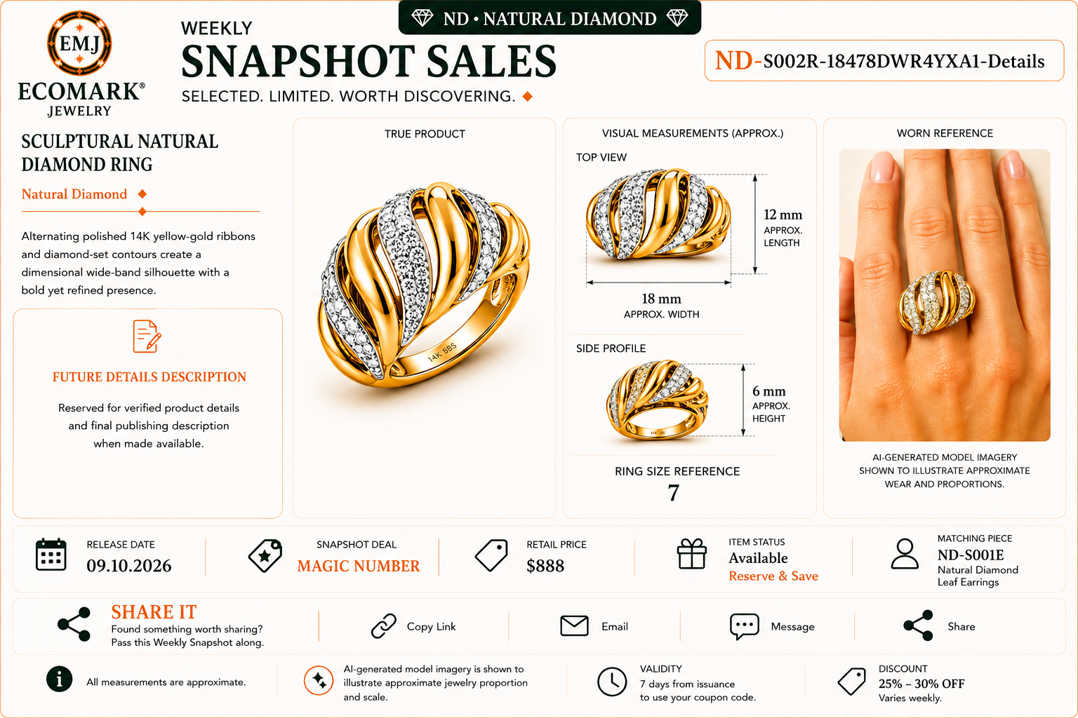 ND-S002R Natural Diamond Ring details and approximate proportion reference