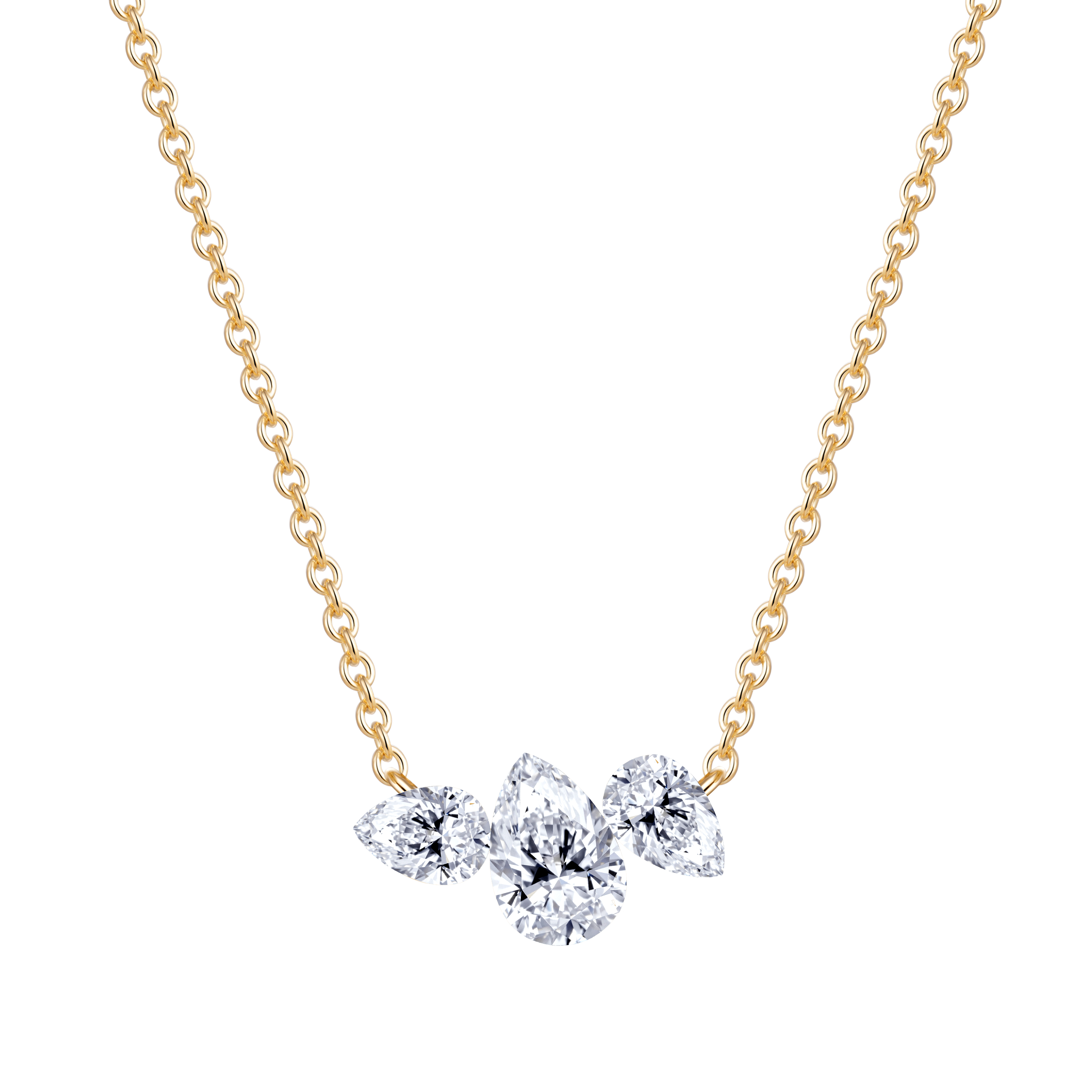 Yellow gold pear trilogy necklace