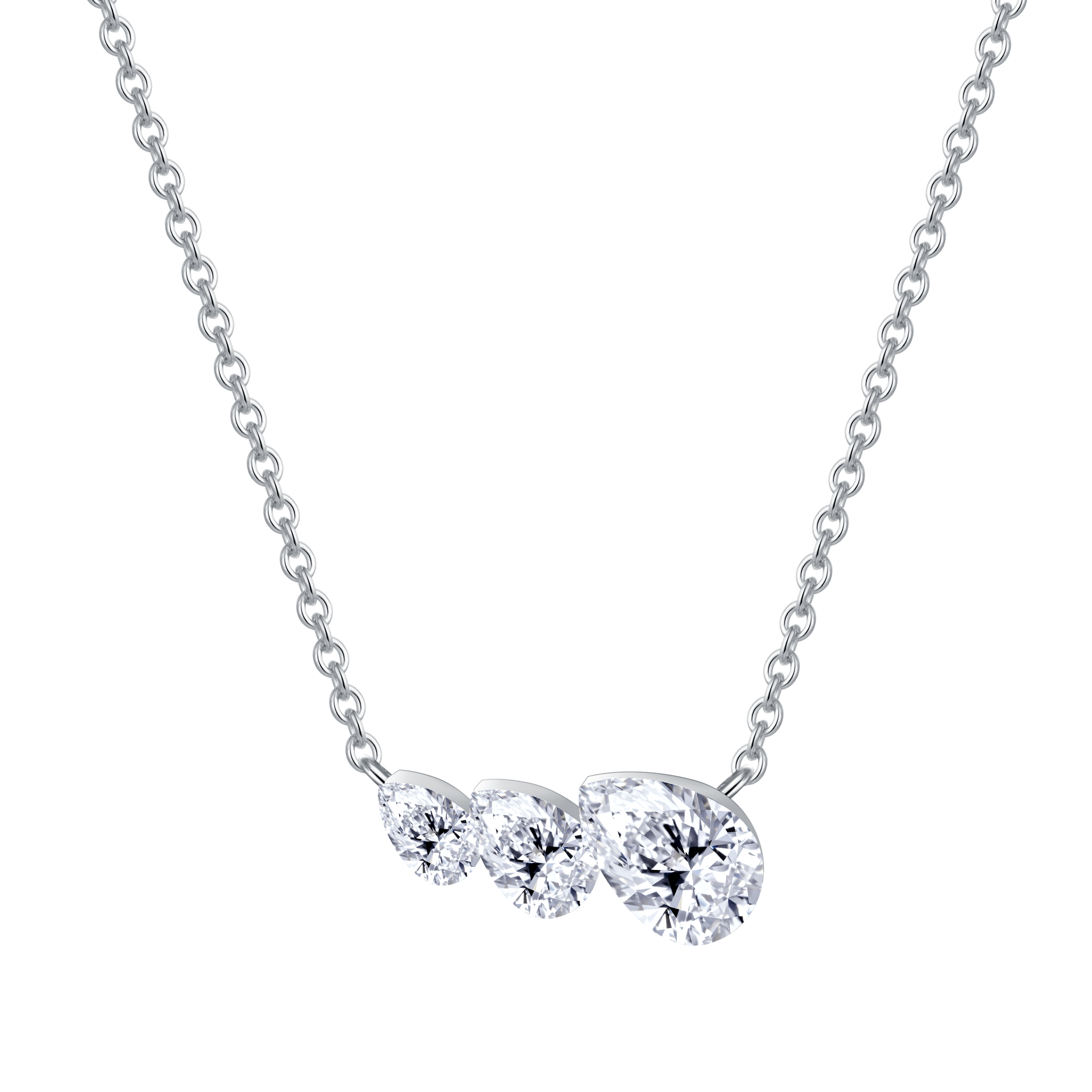 White metal pear trilogy necklace
