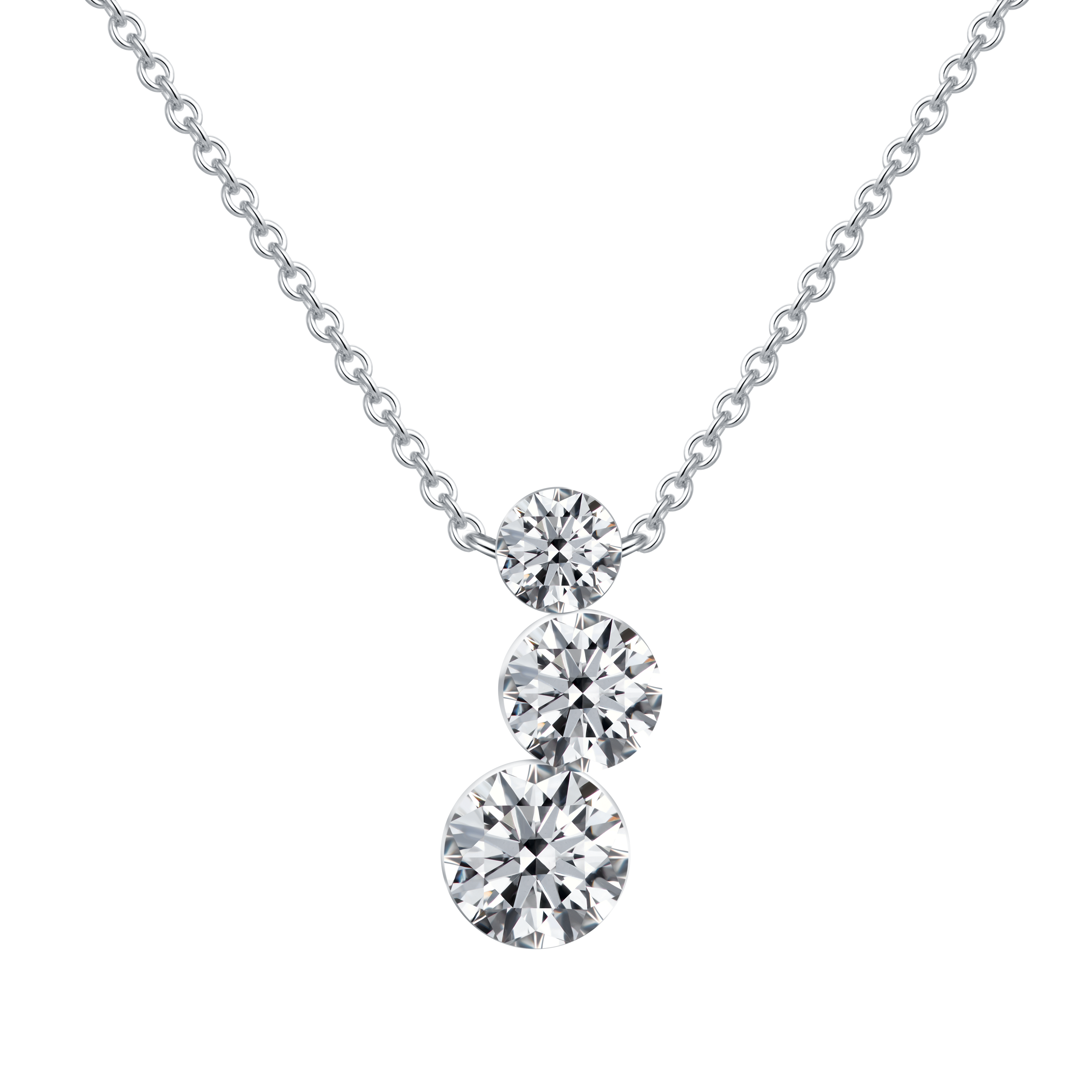 White metal three diamond vertical necklace