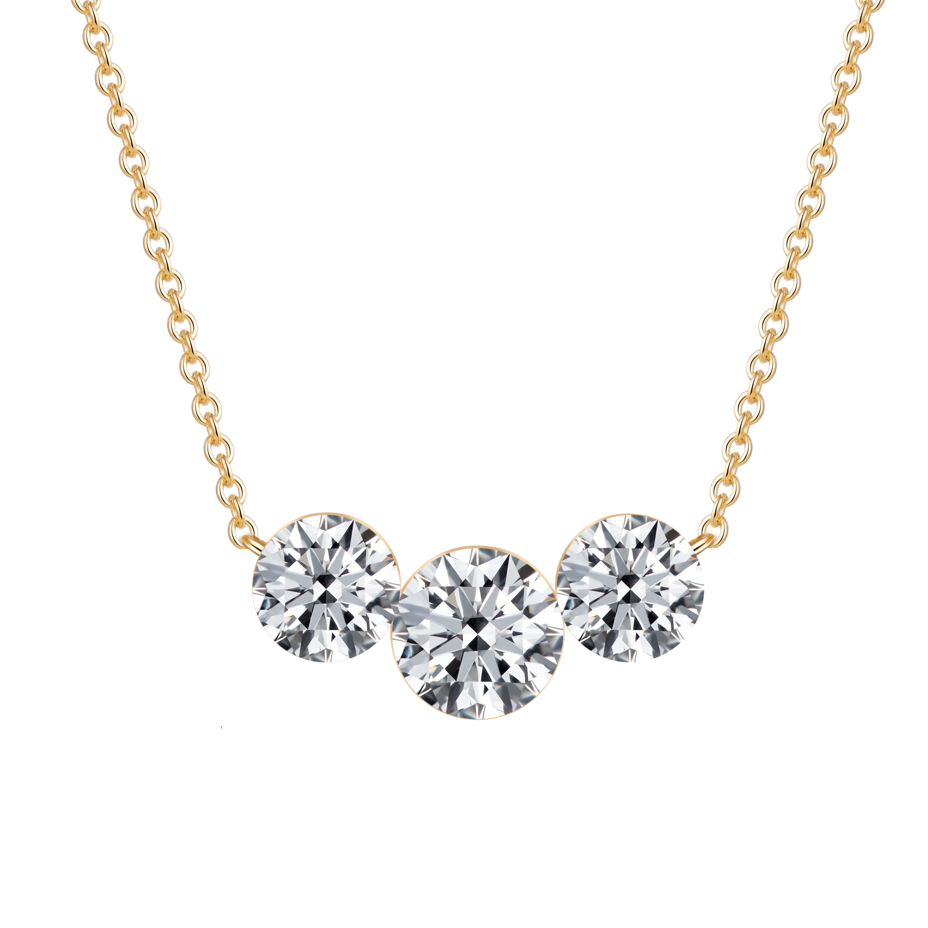 Yellow gold three round diamond necklace