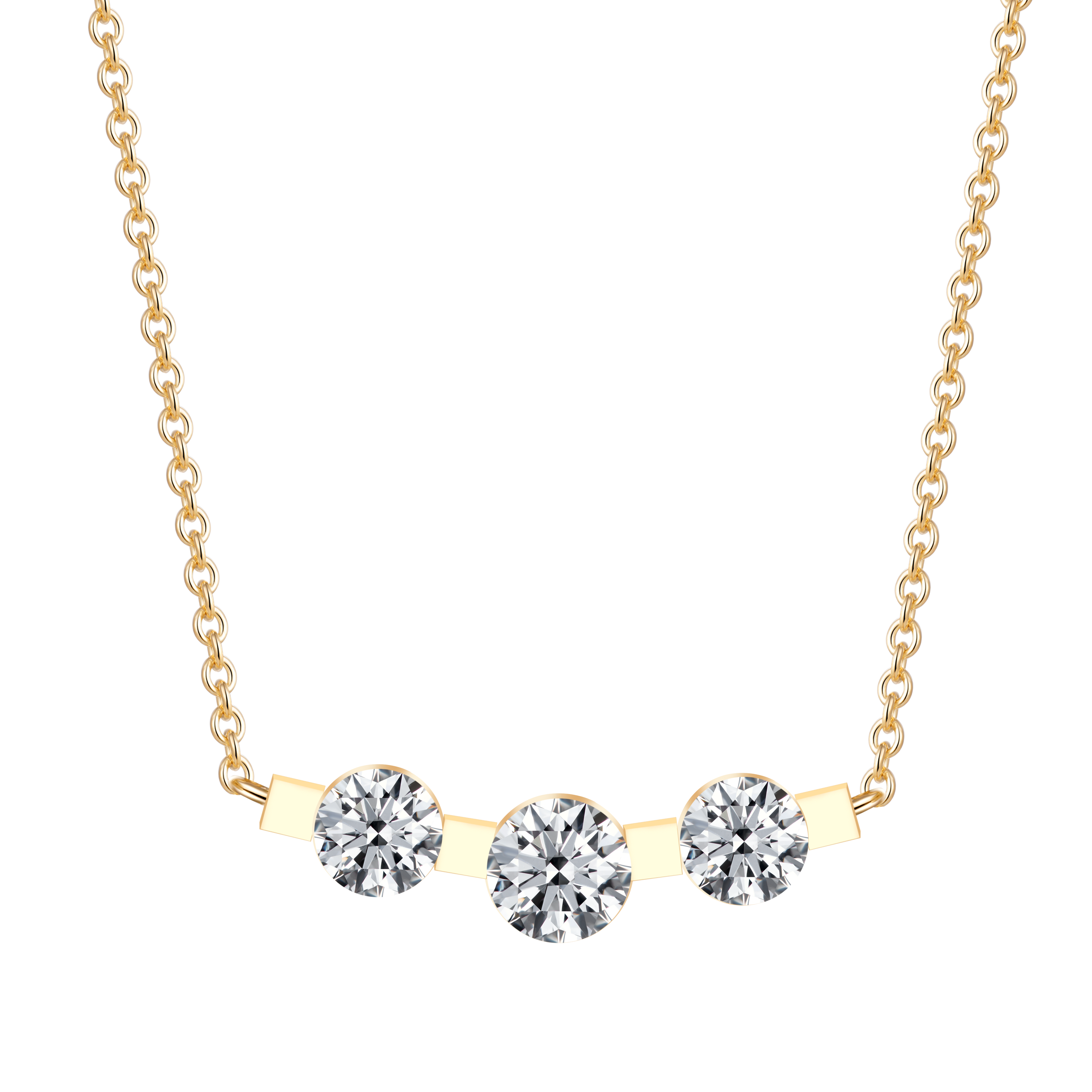 Yellow gold three diamond bar necklace