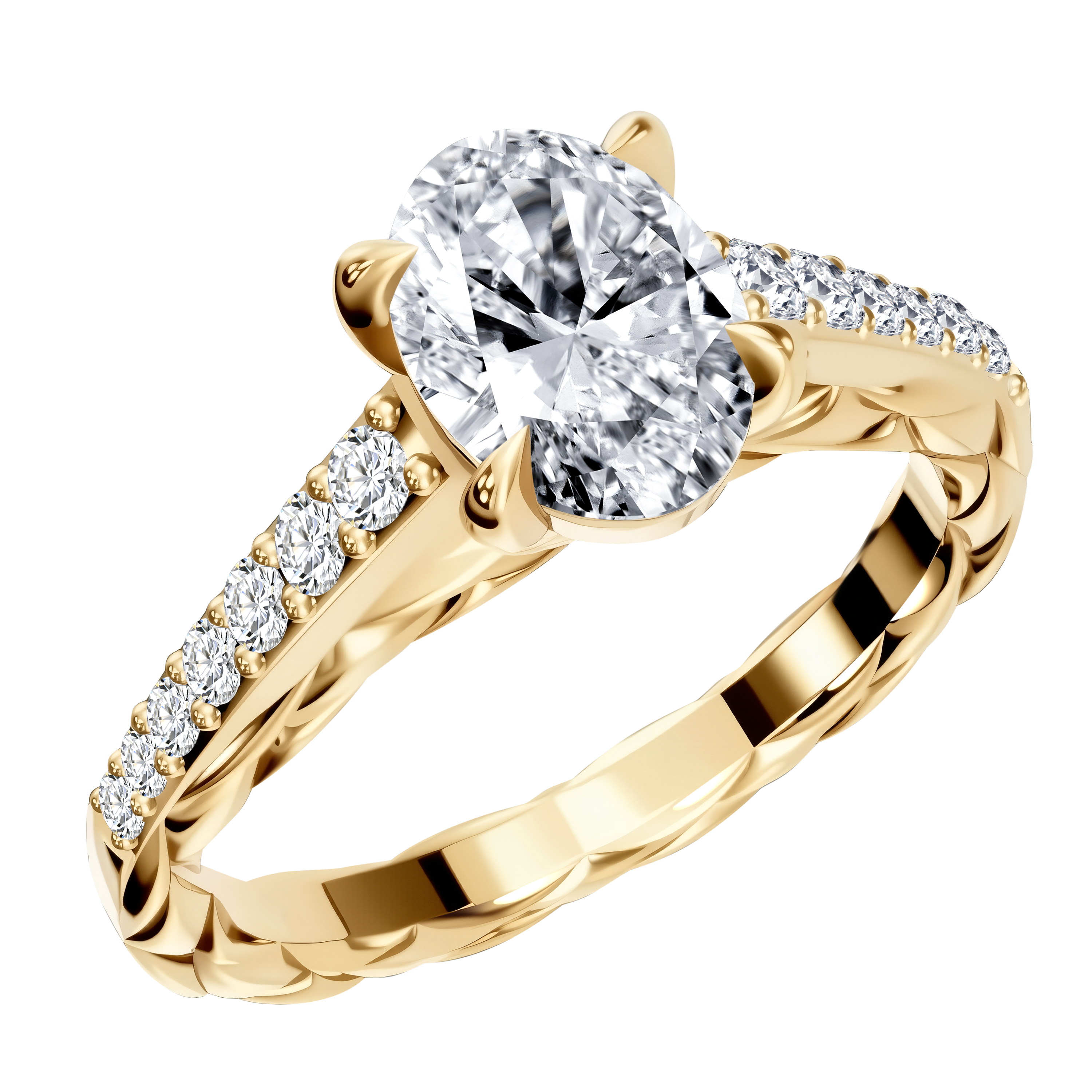 Yellow gold oval diamond pavé ring