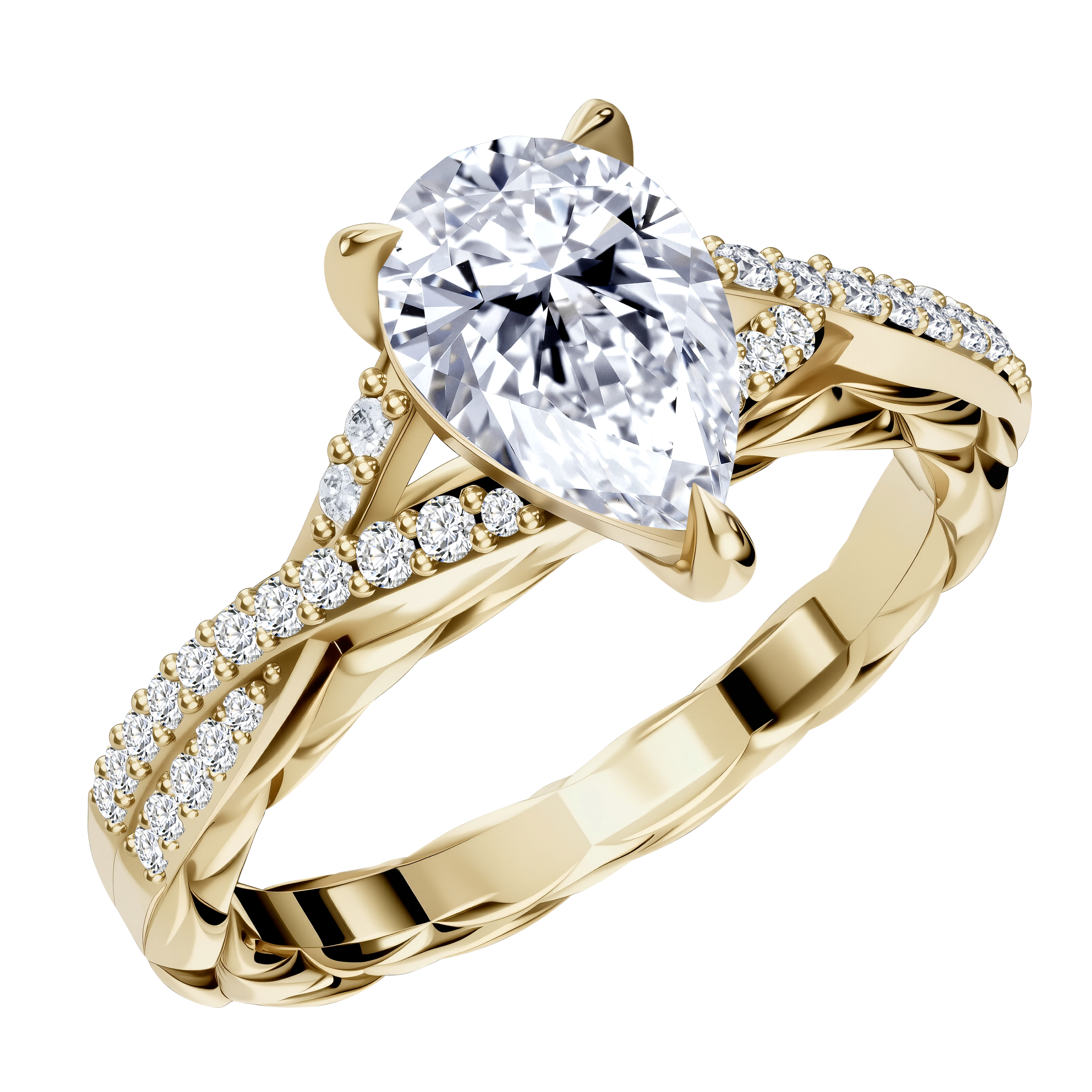 Yellow gold round diamond pavé ring
